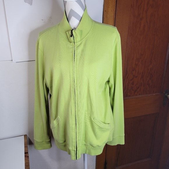 Womans Liz Claiborne Liz Wear Zip Front Jacket Knit Bright Green Size XL - Picture 1 of 10